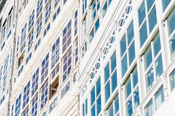 Wooden glazed windows in A Coruna, Galicia, Spain.