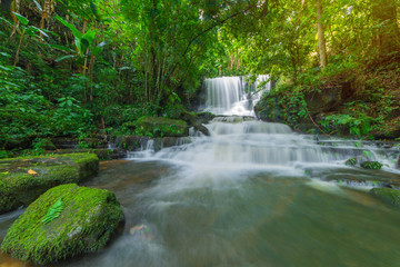 beautiful waterfall in rainforest at phu tub berk mountain  phet