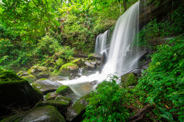 beautiful waterfall in rainforest at phu tub berk mountain  phet