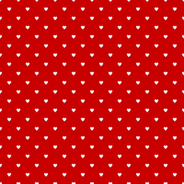 Valentine Pattern Seamless Heart Vector EPS.10. Simple White Hearts On Red Background. 