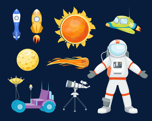 Astronomy space rocket cartoon set vector.