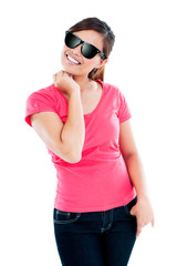 Happy young trendy woman posing