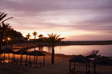 beach and sea at sun rise, sunset 