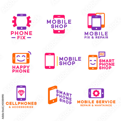 "Mobile shop logo set color for corporate identity design. Smartphone