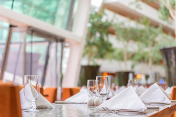 Elegance of glasses on table set up for dinning room
