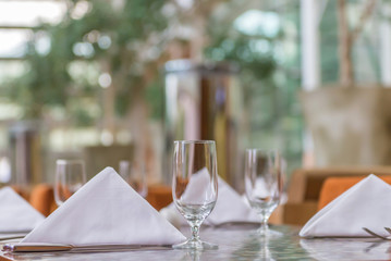Elegance of glasses on table set up for dinning room