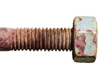 Rusty bolt and nut isolated on white