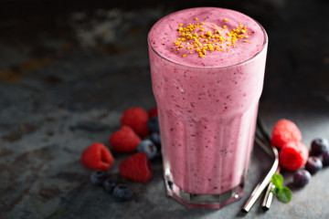 Berry smoothie in a tall glass