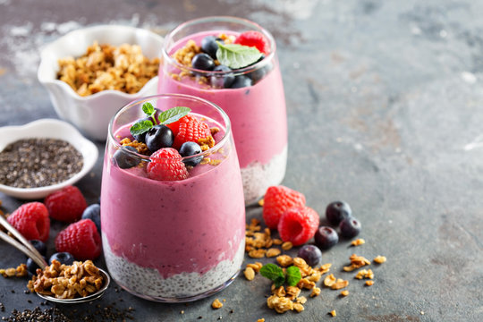 Chia Pudding Parfait With Berry Smoothie