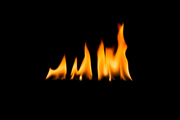 Fire flames. Black background.