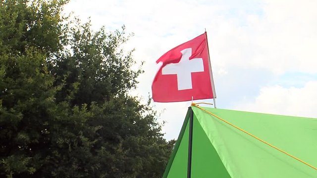 red Cross flag in the camp