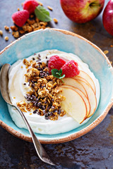 Yogurt bowl with raspberry and granola