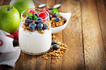 Cottage cheese and yogurt parfait with granola