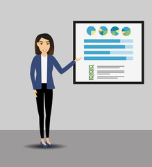 Fototapeta premium Businesswomen giving a presentation with banner. Infographic on office board. Business concept