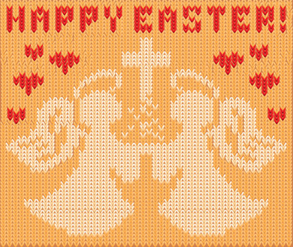 Happy Easter knitted poster card, vector illustration