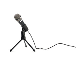 Black microphone on a rack isolated
