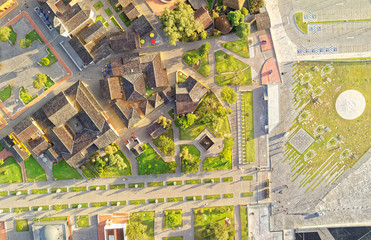 Fototapeta premium Experience the breathtaking aerial view of the iconic Mitad del Mundo park entrance in Quito,Ecuador,the center of the world.