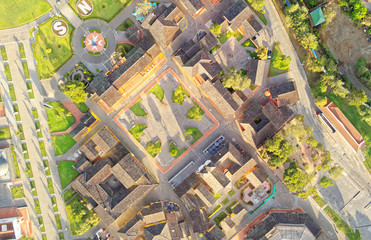 Discover the breathtaking aerial image of Equatorial Square at Mitad del Mundo,the center of the world in Quito,Ecuador,offering a unique and unforgettable experience.