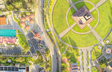 Discover the captivating Mitad del Mundo aerial image,a must see monument in Quito,Ecuador,marking the center of the world an unforgettable experience!