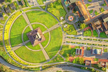 A breathtaking aerial view of Quito, Ecuador's capital city, showcasing the majestic Mitad del Mundo monument at the center. World Photogrammetry