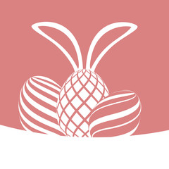 Easter greeting card with silhouette of decorated eggs and bunny ears. Vector illustration