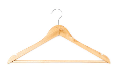 Single white wooden hanger isolated