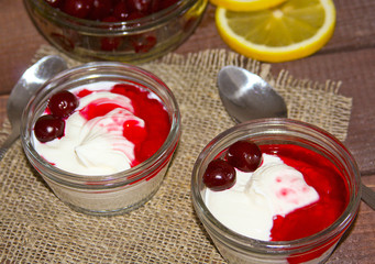 dessert cherries, cream with cherries, fresh cherry