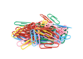 Pile of colorful office clips isolated