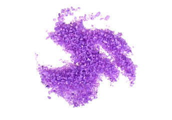 Violet sea salt isolated on white background, lavender