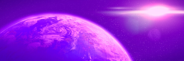 Fototapeta premium beautiful exotic water exoplanet lit by a bright pink star