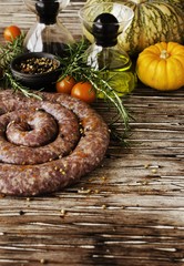 raw beef sausages, selective focus