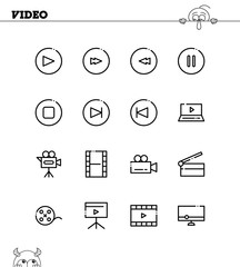 Video flat icon set.