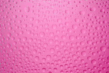 Water drops pink background. Water drops on glass background
