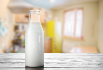 A bottle of milk on the table
