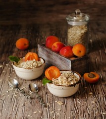 healthy breakfast of muesli and apricot, selective focus