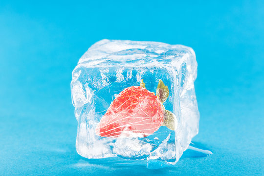 Strawberry Frozen Inside Ice Cube