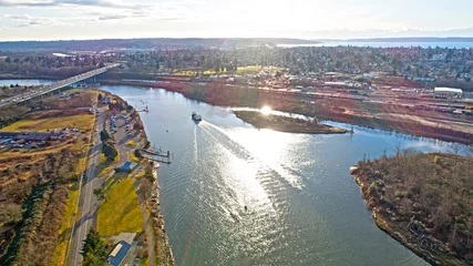 Fototapete Rund Everett Washington Snohomish River Aerial View © CascadeCreatives
