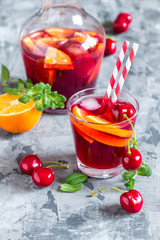 summer cool alcoholic drink sangria with fresh fruits and berries