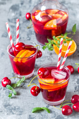 summer cool alcoholic drink sangria with fresh fruits and berries