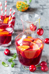 summer cool alcoholic drink sangria with fresh fruits and berries