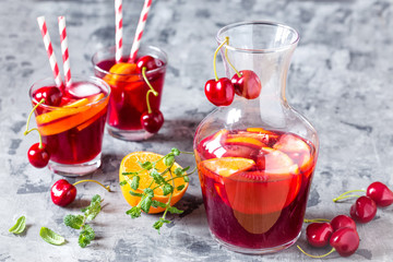 summer cool alcoholic drink sangria with fresh fruits and berries