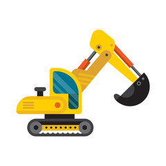 Fototapeta premium Yellow excavator special machinery vehicle loader bulldozer flat vector illustration.