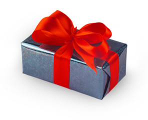 gift box with red bow isolated on white