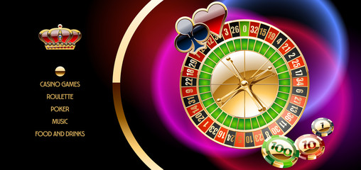 Vector golden vip ticket template for casino party with chic roulette wheel