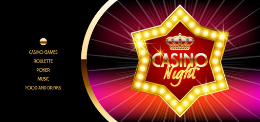 Vector golden vip ticket with glowing star for night event in casino