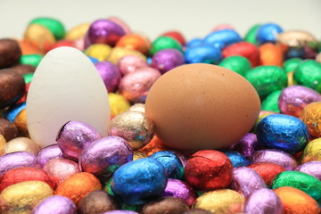 Chocolate and hen easter eggs