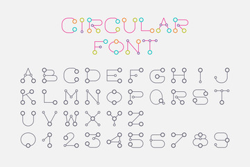 Font set design using circle and connecting line style to represent connection, link, together and collaboration.