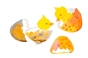 two easter chicks hatching isolated