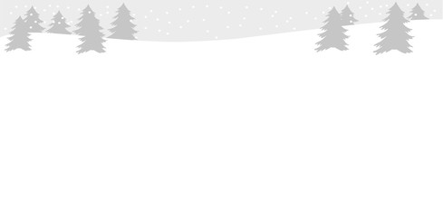 Beautiful gray landscape with Christmas trees, snowbank and snow with copy space Winter background. Flat style Gray and black color Winter or Christmas web banner Vector illustration Horizontal