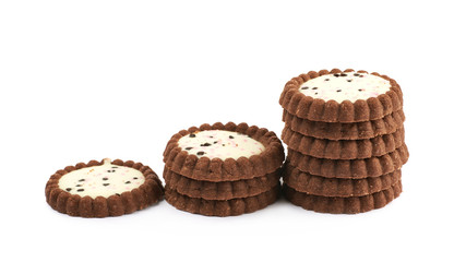 Pile of chocolate cookies isolated